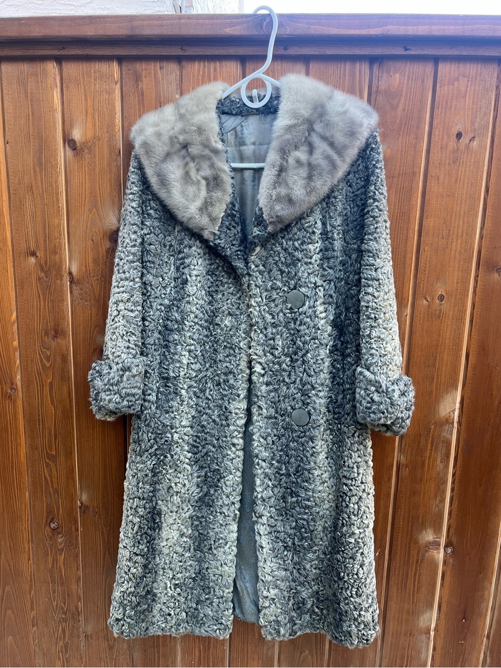 1950s Vintage Persian Lamb Coat with Silver Fox Collar